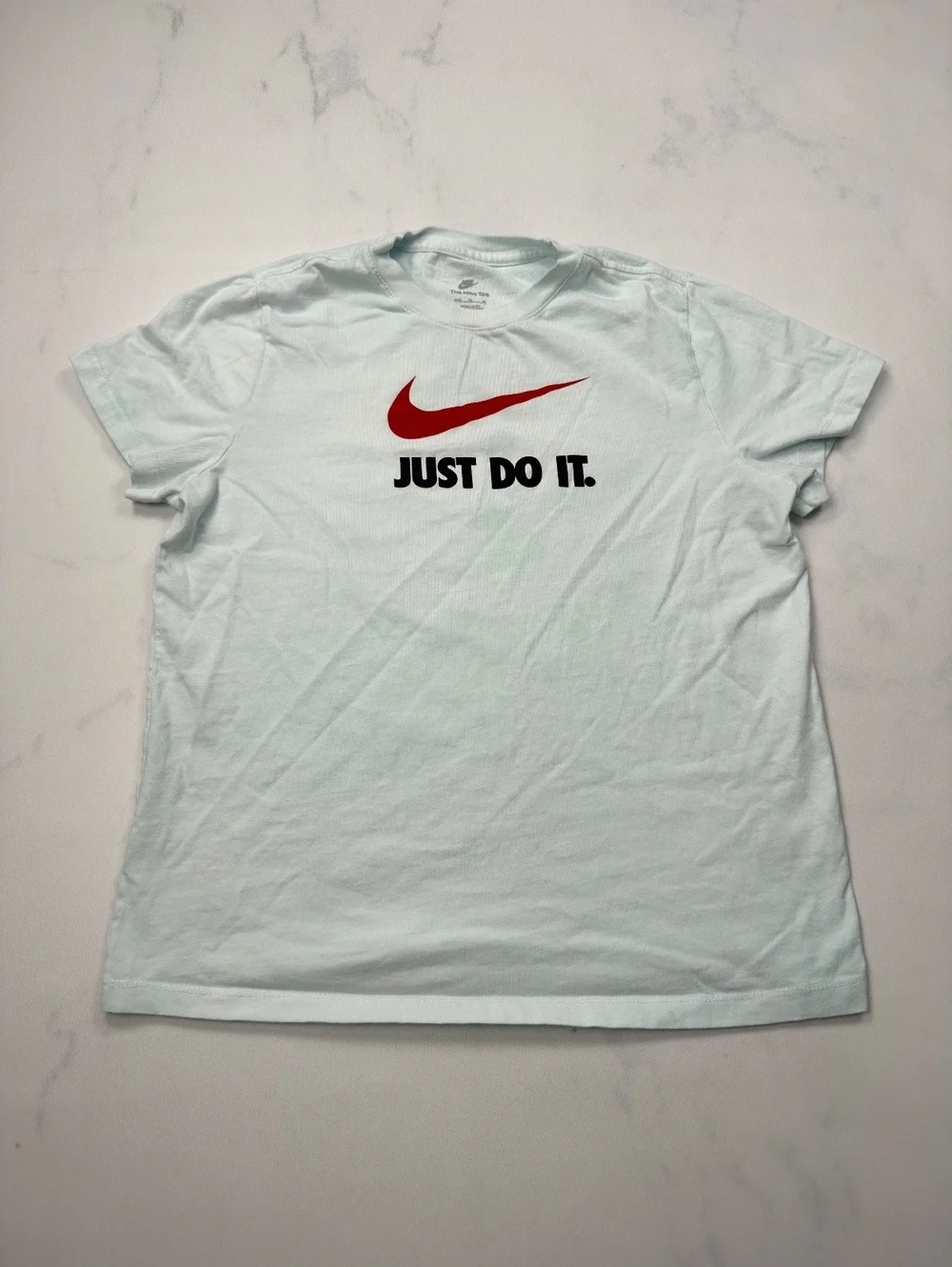 Nike T-Shirt Light Blue Casual Just Do It Logo - Boys XL+ Husky